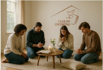 Pessoas em oração na Casa do Encontro